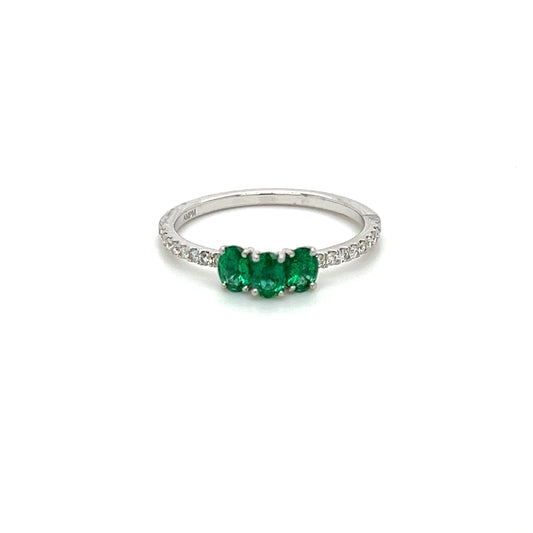 14k Dainty Oval Shape Emerald & Diamond Ring For Women