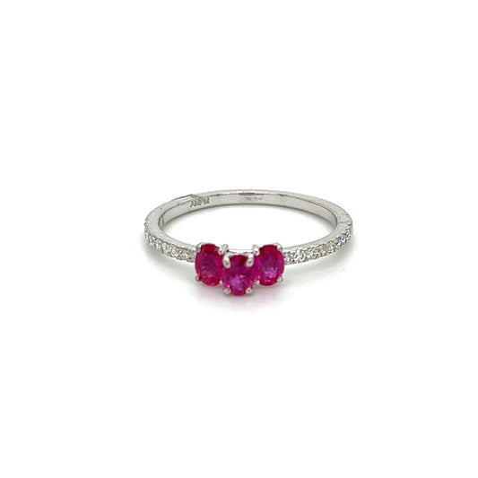 14k Dainty Oval Shape Ruby & Diamond Ring For Women