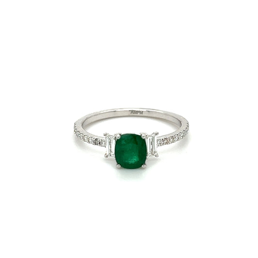 14k Cushion cut Emerald & Diamond Ring For Women