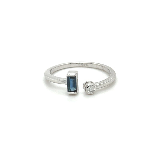 14k Blue Sapphire Baguette & Round Diamond Ring for Women