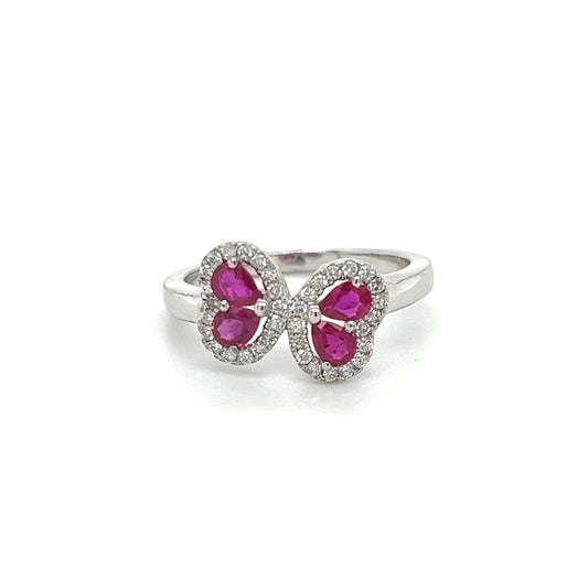 14k Butterfly Shape Ruby & Round Diamond Ring For Women