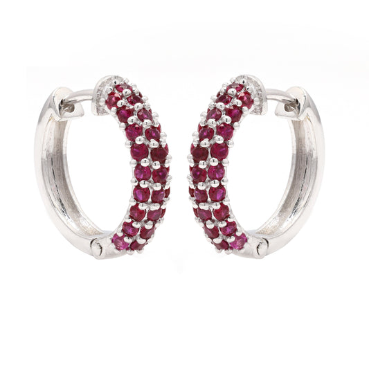 14k White Gold Huggies in Ruby For Women